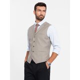 Ombre Kamizelka męska garniturowa z kołnierzem - beżowa | Shoptok.si