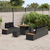 vidaXL 8-delni vrtni sofa set z blazinami črno poli ratan akacija, 3-delni vrtni jedilni set z blazinami črno poli ratan akacija | Shoptok.si