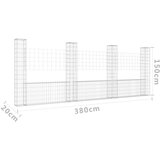 vidaXL Gabionska košara U-oblika s 4 stupa 380 x 20 x 150 cm željezna | shoptok.hr