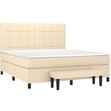 vidaXL Box spring postelja z vzmetnico krem 180x200 cm blago | Shoptok.si