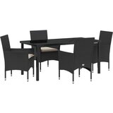  5-dijelni vrtni blagovački set s jastučićima crni poliratan vrtni stol crni 160x80x73 cm staklo otporno na udarce | shoptok.hr
