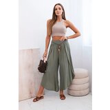 Kesi Włoski Women's viscose trousers with leg slit khaki | Shoptok.si