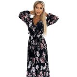 numoco basic Pleated midi dress with neckline, long sleeves and tie at the waist Numoco | Shoptok.si