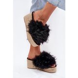 Boto Women's wedge sandals with fur and braiding black Virela | Shoptok.si
