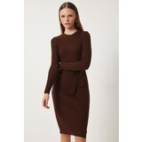  Women's Dark Brown Crew Neck Lycra Knitwear Dress | Eponuda.ba