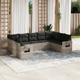 Maison Chic Seti vrtnega pohištva - Vrtna garnitura - Vrtni pohištvo set 9-delna z blazinami sv. siv poli ratan, (21798096) | Shoptok.si