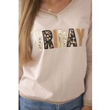 Kesi Women's sweatshirt with a sequin inscription beige | shoptok.hr