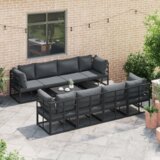 vidaXL Sjedeća garnitura za vrt 9 pcs Crna 70 x 70 x 32 cm Aluminij | shoptok.hr