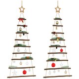 vidaXL Viseča božična drevesca z zvezdami na vrhu 2 kosa 55 x 120 cm naravne veje | Shoptok.si