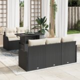 vidaXL 6-dijelni set sofe za vrt s jastučićima crni poliratan, 2-sjedala sofa za vrt s jastučićima crni poliratan | shoptok.hr
