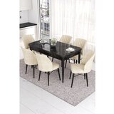Hanah home Eva - Black Marble, Cream Black MarbleCream Extendable Dining Table & Chairs Set (7 Pieces) | ePonuda.com