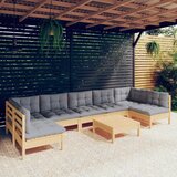 The Living Store Vrtna sedežna garnitura 8-delna s sivimi blazinami borovina - Vrtna Sedežna Garnitura, (21425171) | Shoptok.si