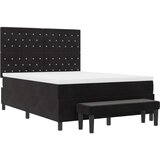  Postelja s škatlastim osnovnim delom z vzmetnico in klopjo črna 140x200 cm žamet | Shoptok.si