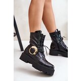 Zazoo 2942 Leather Worker Boots With Gold Buckle Black | Shoptok.si