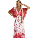 numoco basic 603-1 Airy wrap maxi dress with floral pattern – red roses | Shoptok.si