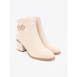 Shelvt Light beige ankle boots on a heel with a decorative buckle | Shoptok.si