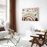  Slika - Rainbow and Sun Above - Birds in Subdued Colors Flying Among Clouds Above a Rainbow and Various Plants on a Light Backgr | shoptok.hr