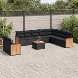 Maison Chic Seti vrtnega pohištva - Vrtna garnitura - Vrtni pohištvo set 11-delna z blazinami črn poli ratan, (21810473) | Shoptok.si