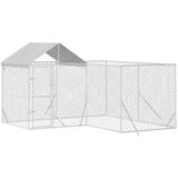 vidaXL Zunanja pasja ograda s streho srebrna 4x4x2,5 m pocinkano jeklo - - Srebrna - 51.55 - 4 x 4 x 2.5 m - 2025- | Shoptok.si