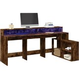 Maison Chic Pisalna miza - pisarniška miza - Računalniška miza z LED lučkami dimljeni hrast 200x104x91cm inž. les, (21785639) | Shoptok.si