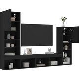 vidaXL Komplet TV omaric LED 4-delni črn inženirski les | Shoptok.si