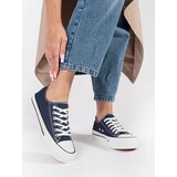 SEASTAR Navy blue classic women's lace-up sneakers on a platform Cijene