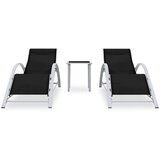  Ležalnik 2 kosa z mizico aluminij črne barve | Shoptok.si