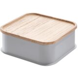 iDesign Siva škatla za shranjevanje s pokrovom iz lesa pavlovnije Eco, 21,3 x 21,3 cm | Shoptok.si
