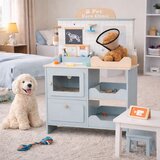 Kinder Home Dječja veterinarska klinika igračka – drveni veterinarski centar s priborom i plišanim psom, 89 × 57 × 30 cm | shoptok.hr