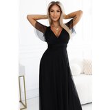 numoco basic 562-3 NASTIA Long dress with neckline and short sleeves - BLACK | shoptok.hr