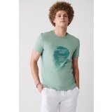 Avva Men's Aqua Green 100% Cotton Crew Neck Printed Comfort Fit Relaxed Cut T-shirt cene