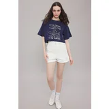 Trendyol Navy Blue 100% Cotton Relaxed/Comfortable Pattern Printed Knitted T-Shirt