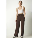 Happiness İstanbul Women's Brown Basic Knitted Sweatpants with Pocket