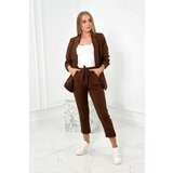 Kesi Elegant jacket set with brown tied trousers at the front Cene
