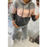 Kesi Set with colorful stripes gray+powdered pink | shoptok.hr