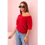 Kesi Włoski Women's sweater made of soft fluff with a V-neck and short sleeves burgundy Cijene