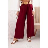 Kesi Włoski Women's viscose trousers with decorative belt burgundy | ePonuda.com