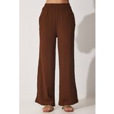  Women's Brown Carmen Collar Crop Blouse, Pants Linen Suit | Eponuda.ba