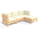 Maison Chic Seti vrtnega pohištva - Vrtna garnitura - Vrtni pohištvo set 4-delna s krem blazinami borovina, (21809098) | Shoptok.si