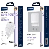 adapter A77 hišni polnilec 3.0A Quick Charge 22,5W vhod USB A s kablom LIGHTNING - (EU Blister) -bel
