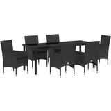 vidaXL 7-dijelni vrtni set s jastučićima Crni Poli Ratan, Vrtni stol crni 200x80x73 cm Kaljeno staklo Cijene