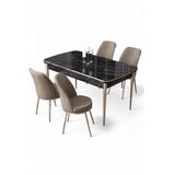 Hanah home Rasklopivi trpezarijski sto i stolice (5 delova) Nira Black Marble Chrome Cappuccino | Eponuda.com
