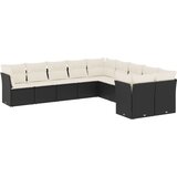  10-dijelni set vrtnih sofa s jastucima crni od poliratana | shoptok.hr