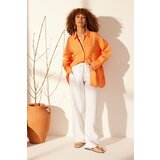 Trendyol Orange 100% Linen Oversize Shirt Cene