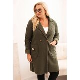 Kesi Włoski Plus Size women's coat made of faux sheepskin with pockets khaki Cene