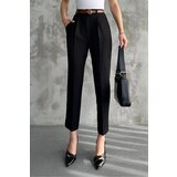 Dewberry 67537 Skinny Leg Belted Women Trousers-BLACK Cijene