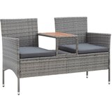 vidaXL Vrtna klop za 2 osebi s čajno mizico 143 cm poli ratan siva Cene