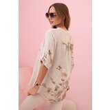 Kesi Włoski Loose-fitting women's cotton shirt with a floral pattern beige | shoptok.hr