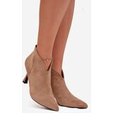 Boto Low Women's Ankle Boots On Heel Eco Suede Beige Jolivra | shoptok.hr