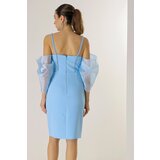 By Saygı Bead Detail Straps Organza Low Sleeve Lined Crepe Dress | Shoptok.si